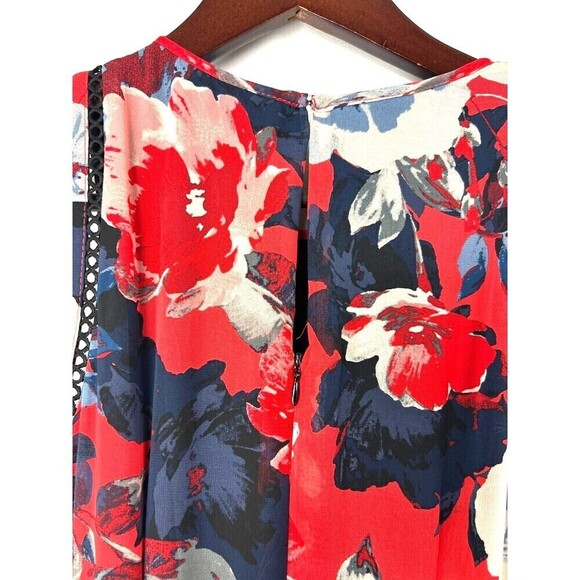 Just Taylor Women Sz 6 Red Navy Floral Dress Eyelet Stitching Sleeveless Midi E - Picture 7 of 13